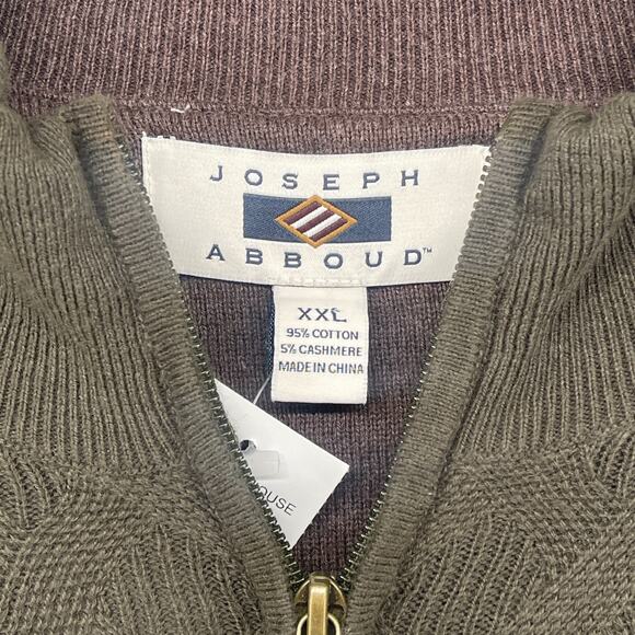 JOSEPH ABBOUD Sweater Mens 2XL Cotton Cashmere 1/4 Zip Pullover Olive Green NEW - Picture 5 of 14